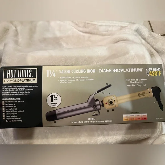 Hot Tools Diamond Platinum 1 1/4” salon Curling Iron Nano Ceramic, Gold, NEW - Picture 2 of 2